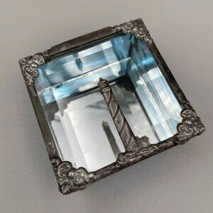 Nautical Trinket Jewelry Box Lighthouse Blue Beveled Glass Mirrored BEAUTIFUL